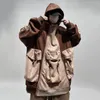 Мужские толстовины Arens Fashion Streetwear Негабаритная толстовка с капюшоном с двойной капюшоном много карманной технической одежды грузовых капюшков.