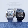 2023メンズラグジュアリーウォッチスクエアスケルトンウォッチ39mmサイズすべてのステンレススチールラミナスニードルカジュアルビジネスデザイナークォーツ透明バック腕時計