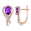 Orecchini posteriori Arrivo Clip color oro rosa per donna Ametista a forma di cuore Austria Gioielli in cristallo zircone viola Dropshippig