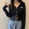 Женские трикотажные трикотаж в корейском стиле v Nece Короткий вязаный свитер Thin Cardigan y2k красочная кнопка с длинным рукавом для 230810
