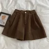 Shorts Feminino Lucyever Vintage Veludo cotelê Verão Casual Elástico Cintura Alta Calças Curtas Largas Sólida Para Todos Combinados Mulher Solta
