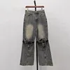 Heren Jeans 2023 Zomer Mode Patchwork Riem Denim Broek voor Mannen Hoge Taille Losse Rechte Hollow Out Tij 9a8932