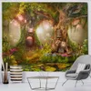 Tapisseries Plante fantastique Forêt magique Décoration murale Tapisserie Tenture murale Rêve Grand arbre vivant Elfes Flux Conte de fées Art Toile de fond