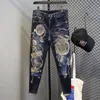 Mens Jeans avsmalnande grafik för män med tryck Hip Hop Motorcykel Cowboy Pants Boot Cut Summer High Quality Straight XS Byxor 230810