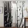 Curtain Modern Black Guitar Notes Instrument Piano Thin Window Curtains For Living Room Bedroom Decor Drape 2 Pieces