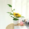 Fleurs décoratives Simulation Tournesol Bonsaï Artificielle Fleur De Soie En Plastique Pot Faux Plantes En Pot Pour La Maison Bureau Decktop Décoration