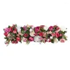 Kwiaty dekoracyjne 100 cm biała róża hortensja łuk sztuczny rząd zielone rośliny biegacz