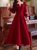 Casual Dresses Autumn Women Fashion Elegant Red Dress Long Sleeve Vintage A-Line Wedding Party Robe Female Prom Birthday Vestidos