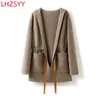 Women's Jackets LHZSYY 100 Pure Cashmere Coat FallWinter Hooded Large Size Cardigan HighEnd Thicken Hoodie Knit Casual Female Jacket 230809