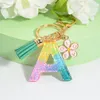 Gold Glitter A-Z 26 Letters Keychain With Pink Flower Colorful Sequins Filled Acrylic Keyrings For Women Handbags Accessories