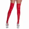 Calcetines de mujer, medias negras/rojas de piel sintética para mujer, ropa de discoteca brillante gótica de talla grande, lencería Sexy para mujer, muslo alto de látex brillante