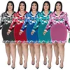 Vestidos de talla grande vestido de mujer dulce Floral Patchwork botón volantes dobladillo moda prendas de vestir Midi venta al por mayor 3xl 4xl 5xl 6xl