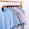 Camisas de vestir para hombres 100% algodón Transpirable Hombres Oxford Manga corta Camisas a cuadros de verano Ropa masculina a rayas Ropa de negocios de ajuste regular de gran tamaño 230809