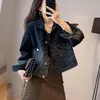 Kvinnors jackor svart retro leopard tryck denim jacka vår mode kort topp 2023 kvinnor kläder överdimensionerade