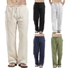 Herenjeans Heren Heren Natuur Katoen Linnen Broek Zomer Joggers Broek Toevallig Mannelijk Effen Elastische taille Recht Los Hardlopen Plus