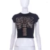 T-shirts pour femmes Gothic Summer 2023 Y2K Grunge Slim Top Harajuku Vintage Skeleton Baby Tee Emo Fairy Graphic Women Short Sleeve Crop