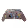 Table Cloth Rectangular Fitted Joan Miro Abstract Art Oilproof Tablecloth 40"-44" Cover Backed With Elastic Edge