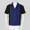 Men's Casual Shirts Mens Casual Shirt Fahion Bowling Shirt Cuban Style Retro Short Sleeve Camp Vintage Button Up Casual Shirt 230809