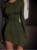 Vestidos Urban Sexy JULISSA MO Solid Patchwork O Neck Mini Dres Outono Bodycon Manga Longa Ajuste Justo Elegante Party Club Vestido 230809