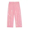 Calça Jeans Feminina Rosa Cintura Alta Solta Straight Baggy Calças Largas Estética Feminina Y2K Moda Coreana Tie Dye Calças Denim Femininas 230809