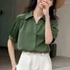 Kvinnors blusar Summerskjorta Löst fast färg Top Elegant Professional Commute Clothing