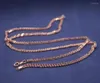 Chains Real Pure 18K Rose Gold Chain Women Lucky 2mm Hollow Wheat Necklace 50cm/4.2g