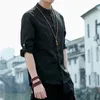 Men's Casual Shirts Chinese Men Harajuku Traditional Top Linen Hanfu Shirt Tang Suit 2023 Summer Mens Solid Color Half Sleeve