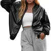 Women's Jackets Xingqing Y2k Aesthetic Women Solid Color Zip Up Long Sleeve PU Leather Tops Casual Stand Collar Coat 2000s Streetwear