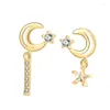 Chains 925 Sterling Silver Star Moon Earrings For Women Korean Version Fashion Asymmetric Small Design Short
