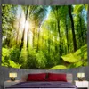 Tapestries Natural Forest Landscape Landscape مشهد مخدر من ماندالا الفن المنزلي الزخرفي النسيج Hippie Bohemian Yoga Mattress Sheet R230810