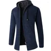 Men's Sweaters 2023 Cardigan Men Fleece Solid Color Fashion Hooded Coat Thick Casual Warm Knitting Winter Outerwear