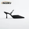 Sandals High Heel Sandals Summer Pointed Toe Stiletto Black Sexy Ladies Sandals Sequins Big Size Slippers shoe woman 230809
