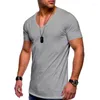 メンズTシャツソリッドVネックメンTシャツスリムフィットブラウスサマーマッスルティートップ半袖カジュアルシャツS-4XL白い黒人男性服