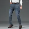 Jeans da uomo in cotone grigio fumo autunno e inverno pantaloni larghi in denim elasticizzati da lavoro giovanile elasticizzati pantaloni da uomo di marca