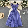 Casual Dresses Korean Fashion Retro Ruffledress Kvinnor Summer ärmlös design Högkvalitativ temperament Lång klänning Maxi Beach