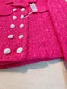 2023 Jesienna gorąca różowa stała kolor Tweed Kurtka długoterminowa przyciski kasetowe podwójne kurtki Krótka warstwowa warstwa A3G096569