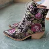 Botas femininas botins plus size 22-26,5 cm sapatos femininos estilo chinês bordado flores botas azuis flores botas femininas 7 cores 230809