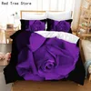 Bedding sets Luxury Blue Purple Rose Printed Set 3D Flowers Pattern Duvet Cover Bedspread 220x240 King Queen Size for Adult Couples 230809