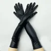 Guantes sin dedos para adultos Long Patent Leather Coated Pole Dance Performance Guantes de rendimiento Halloween Accesorios de disfraces Guantes ajustados 230811