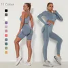 Active Sets Seamless Women Gym Set Long Sleeve Top High Waist Belly Control Sport Leggings Clothes Suit Sexy Booty Girls