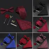 Coules de cou Couleur Couleur Silk Men Tie Tie Set Polyester Jacquard Woven Coldie Bowtie Suit vintage Bleu rouge pour le marié Business Wedding Party 230811