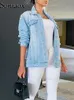 Cotton Denim Jackets Letter Print Loose Hole Coat Light Blue Streetwear Stretch Jeans Jacket Oversize Outerwear Top Bomber Women T230811