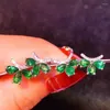 Stud Earrings Fashion Clover Leaves Moon Natural Green Emerald Gemstone S925 Silver Women Girl Gift Jewelry