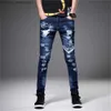 Jeans masculin jeans de broderie de dragon chinois masculin jeans mode kirin broderie ultra mince pantalon de crayon élastique pantalon jeans masculin z230814