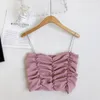 Women's Tanks Y2K Tube Tops Candy Crop For Women 2023 Pleated Purple Knitted Spaghetti Chains Camisoles