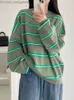 Kvinnors tröjor Kvinnor Fashion Zipper Soft O-Neck 2023 Autumn/Winter Women's Vintage Loose Sweater Women's Stripe Casual Sticked Fabric C-219 Z230814