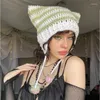 Berets 2023 Adult Selling Handmade Knitted Ears Devil Horn Striped Woolen Hat Autumn Fashion Item