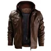 Herenjassen Leren herenjas Herfst en winter Casual leren bikerjack Afneembare herenjas met capuchon 230810