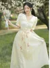 Sukienki robocze francuskie romantyczne retro stroje w stylu sądowym kwiaty śliczna spódnica koronkowa koszulka z rękawem lapowym żeńska elegancka elegancka bajka