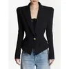 Women's Suits Early Autumn Runway Large Lapel Single Button Short Blazer Women Fashion Black Long Sleeve Embroidery Of Snake Badge Suit
